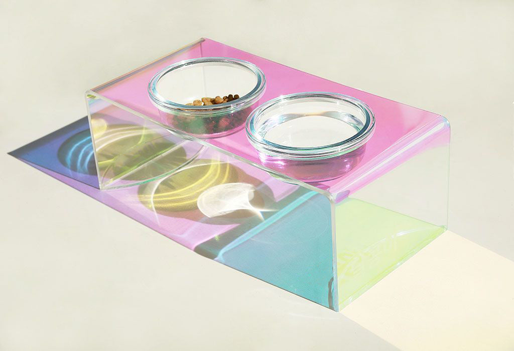 KFX-3817789 Dazzling Acrylic Pet Feeding Bowl for Small Dogs and Cats, Anti-Slip Design, Easy to Clean