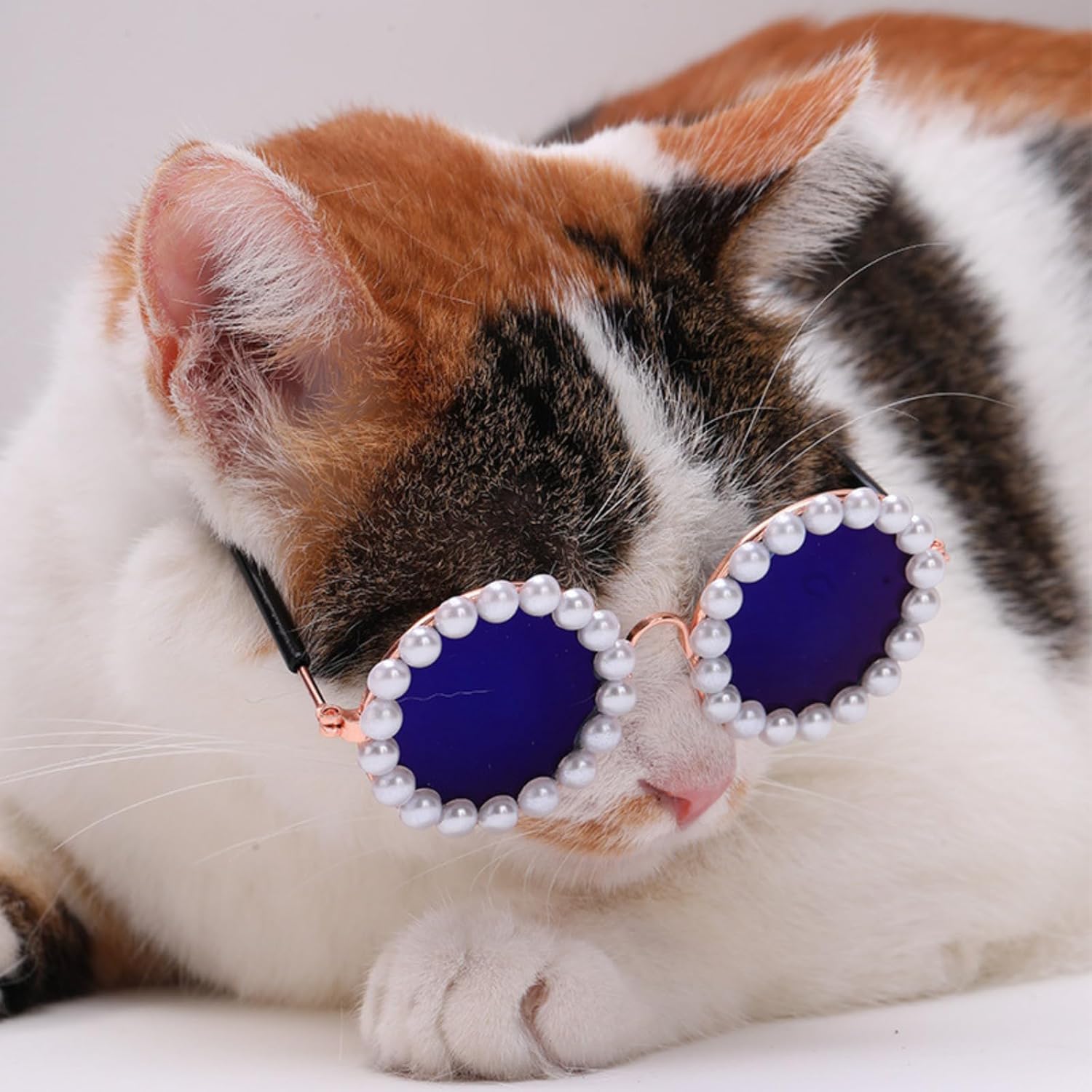 KFX-3820861 Pearl-Rimmed Round Sunglasses for Cats and Dogs - Stylish Costume Accessory for Parties and Celebrations