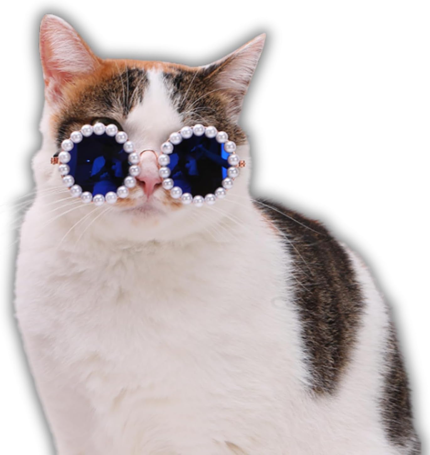 KFX-3820861 Pearl-Rimmed Round Sunglasses for Cats and Dogs - Stylish Costume Accessory for Parties and Celebrations