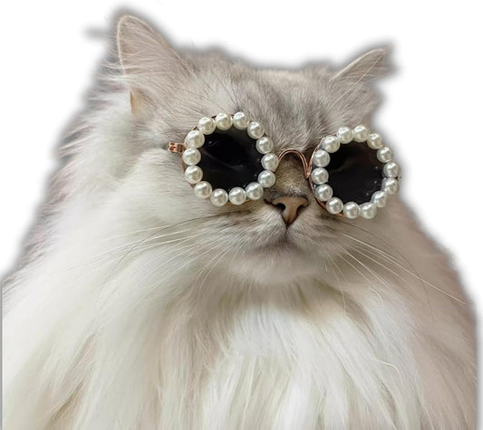 KFX-3820861 Pearl-Rimmed Round Sunglasses for Cats and Dogs - Stylish Costume Accessory for Parties and Celebrations