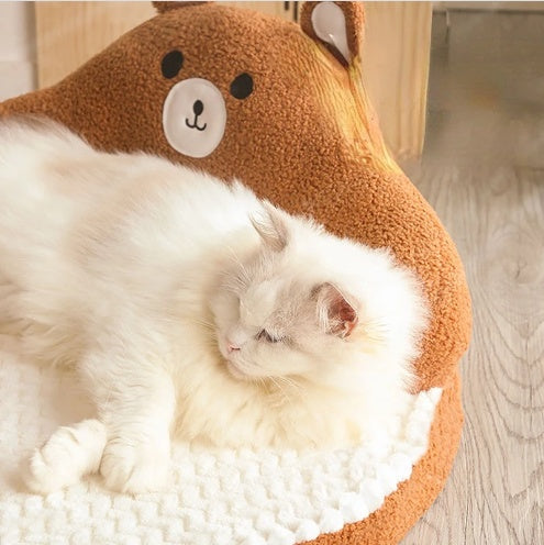 KFX-3821629 Cozy Flannel and Fleece Cat Nest Bed Mat for Pets - Dinosaur & Bear Styles, 53x53x23cm, for Cats up to 7.5kg