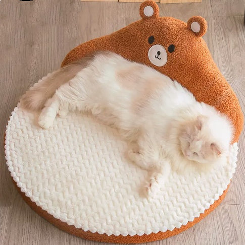 KFX-3821629 Cozy Flannel and Fleece Cat Nest Bed Mat for Pets - Dinosaur & Bear Styles, 53x53x23cm, for Cats up to 7.5kg
