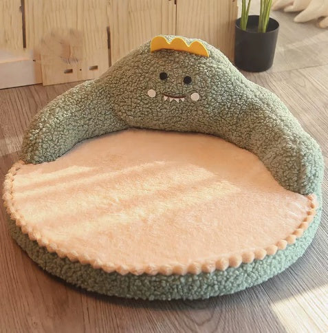 KFX-3821629 Cozy Flannel and Fleece Cat Nest Bed Mat for Pets - Dinosaur & Bear Styles, 53x53x23cm, for Cats up to 7.5kg