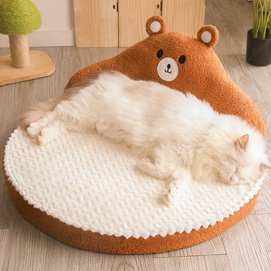 KFX-3821629 Cozy Flannel and Fleece Cat Nest Bed Mat for Pets - Dinosaur & Bear Styles, 53x53x23cm, for Cats up to 7.5kg