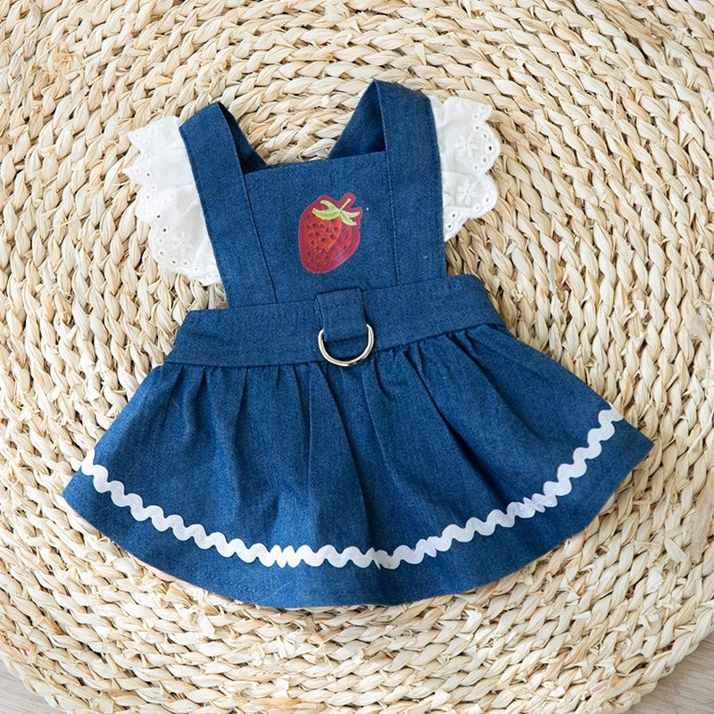 KFX-3822141 Strawberry Denim Skirt for Dogs - Traction Style, Multiple Sizes Available