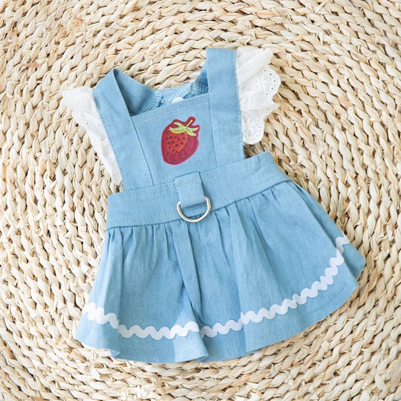 KFX-3822141 Strawberry Denim Skirt for Dogs - Traction Style, Multiple Sizes Available