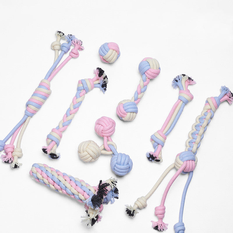 KFX-3824189 Interactive Cotton Rope Ball for Dogs and Cats - Bite Resistant Knot Toy in Macaron Colors