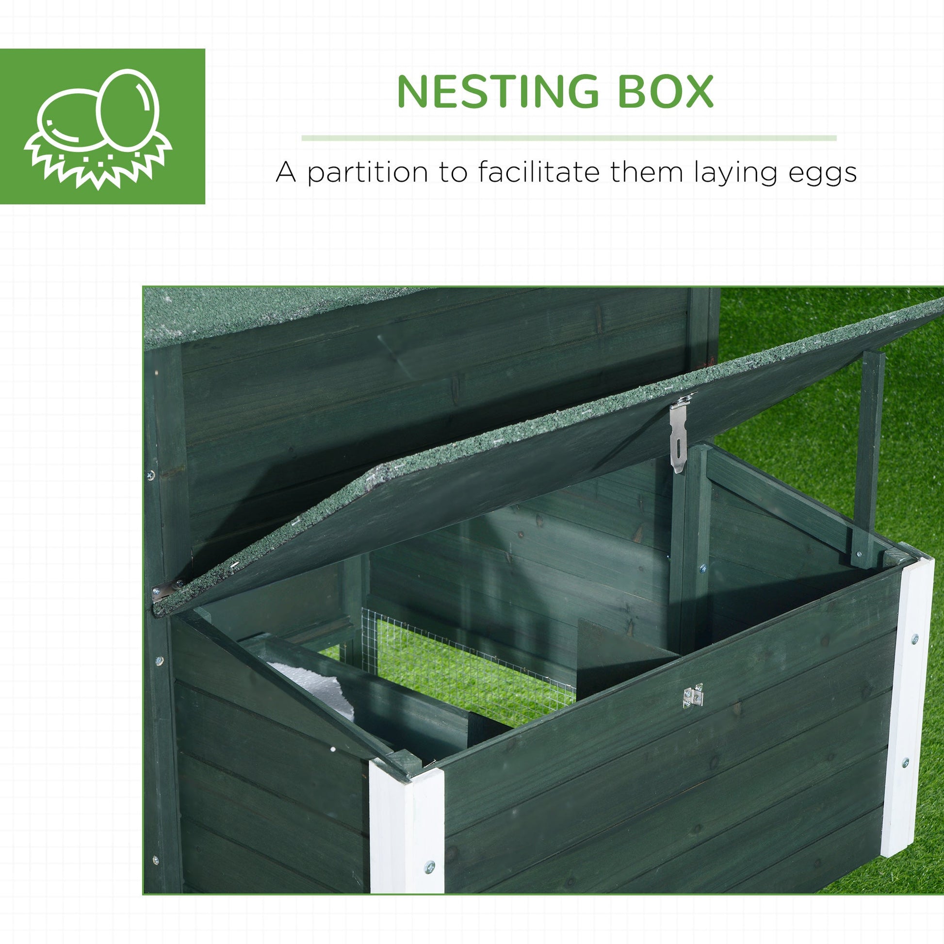 KFX-3827005 84" Wooden Chicken Coop with Run and Nesting Box, Green Fir Construction for 2-3 Chickens