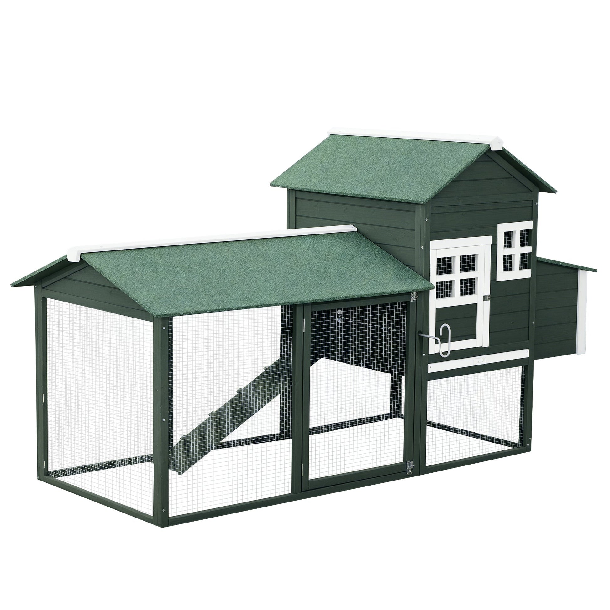 KFX-3827005 84" Wooden Chicken Coop with Run and Nesting Box, Green Fir Construction for 2-3 Chickens
