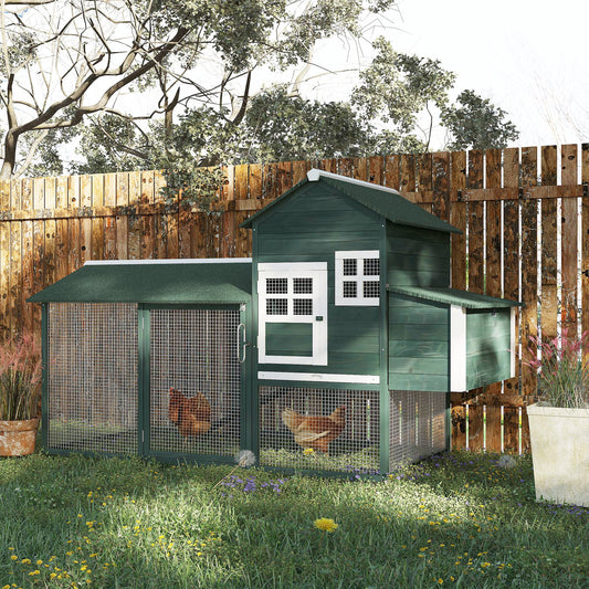 KFX-3827005 84" Wooden Chicken Coop with Run and Nesting Box, Green Fir Construction for 2-3 Chickens