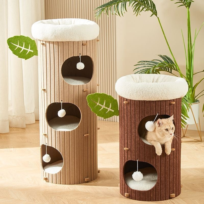 KFX-3828413 Cat Scratch Board Felt Nest for Cats - Wine Red & Camel Variants, Multi-layer Options Available