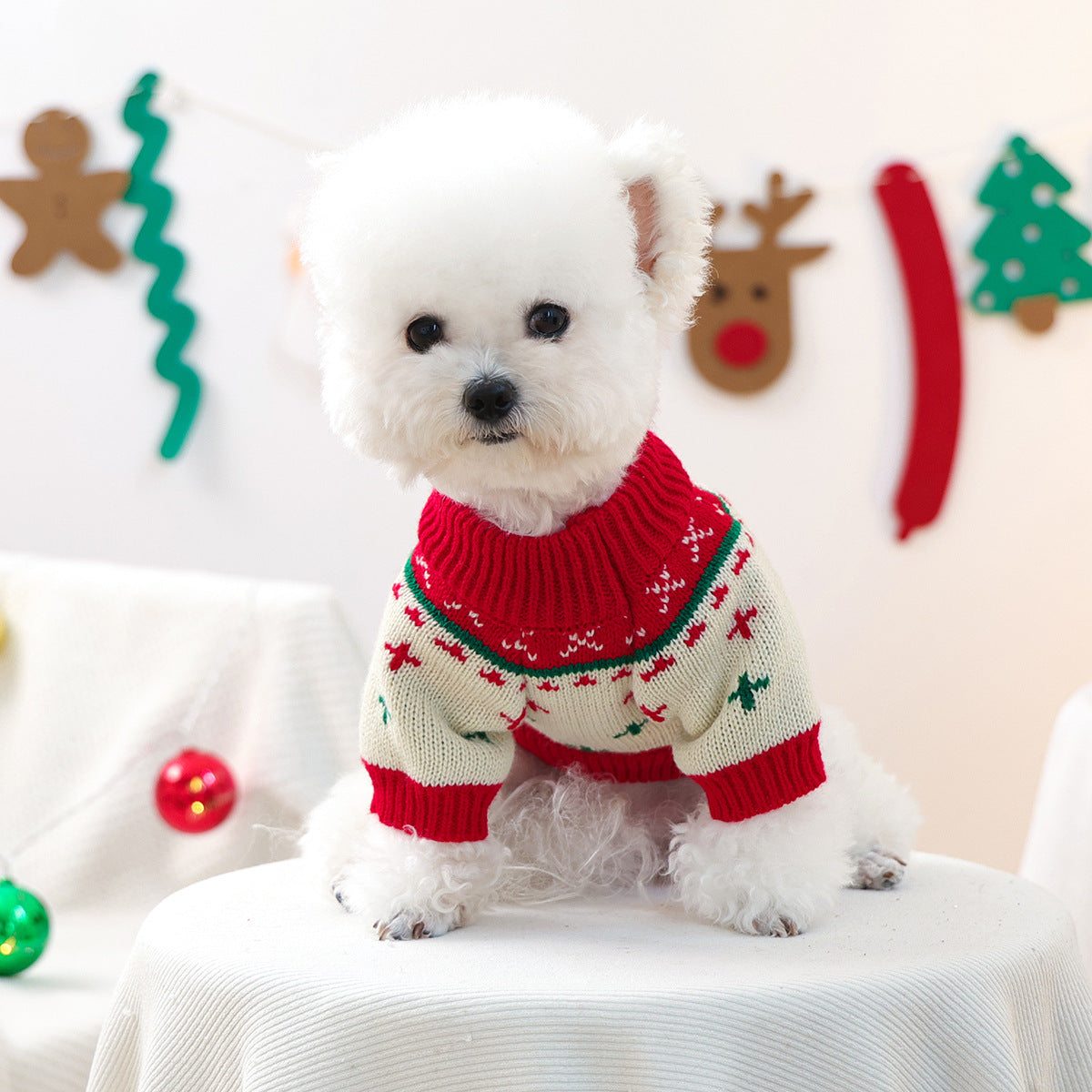 KFX-3828925 Green Christmas Tree Dog Sweater with Matching Red Venus Hat - Available in Multiple Sizes