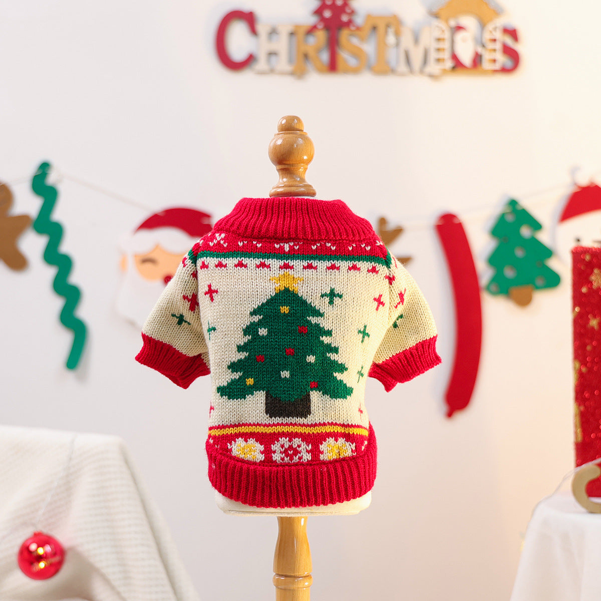 KFX-3828925 Green Christmas Tree Dog Sweater with Matching Red Venus Hat - Available in Multiple Sizes