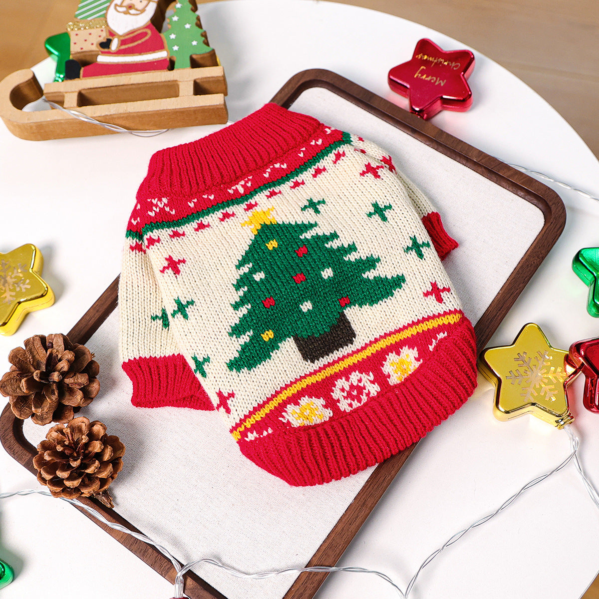 KFX-3828925 Green Christmas Tree Dog Sweater with Matching Red Venus Hat - Available in Multiple Sizes