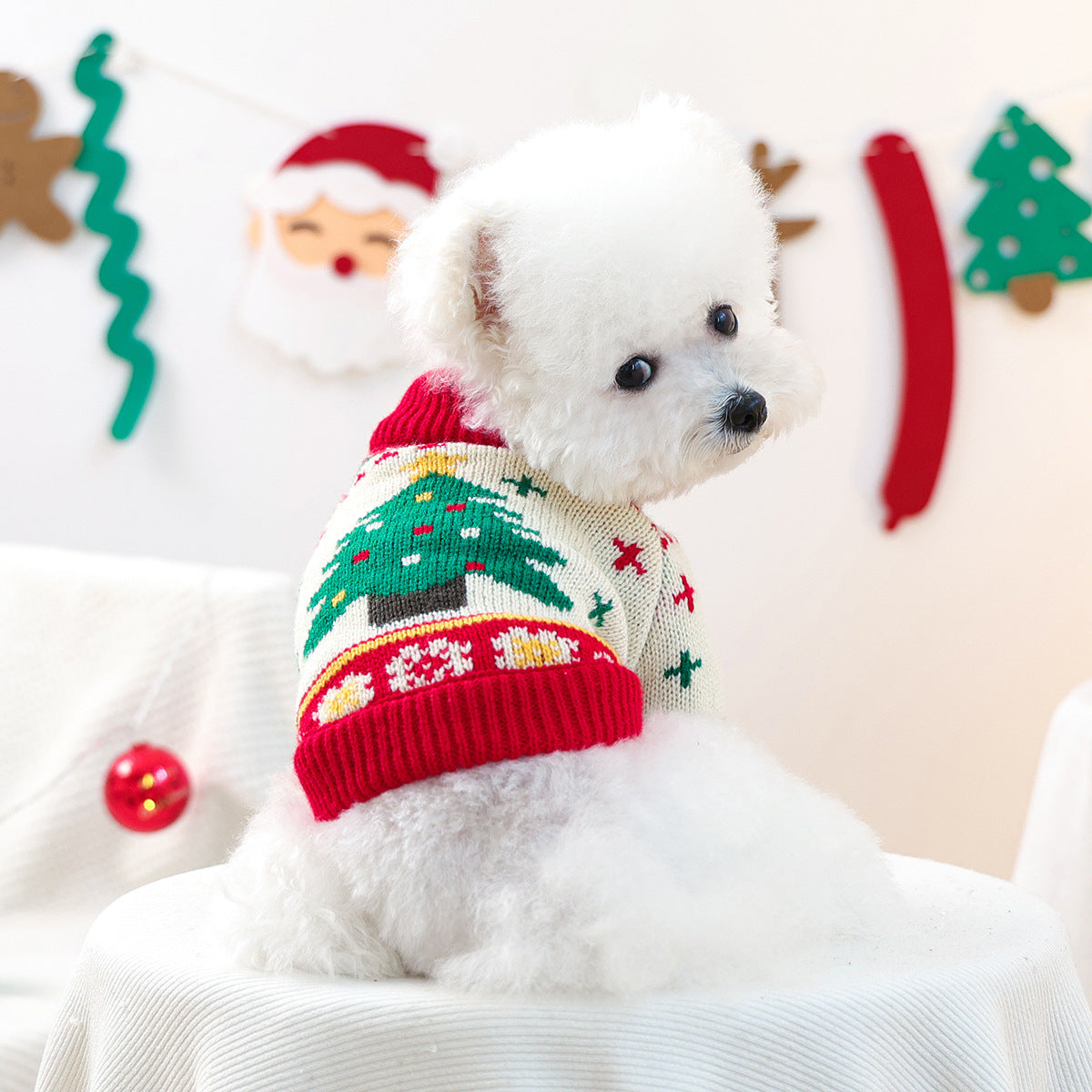 KFX-3828925 Green Christmas Tree Dog Sweater with Matching Red Venus Hat - Available in Multiple Sizes