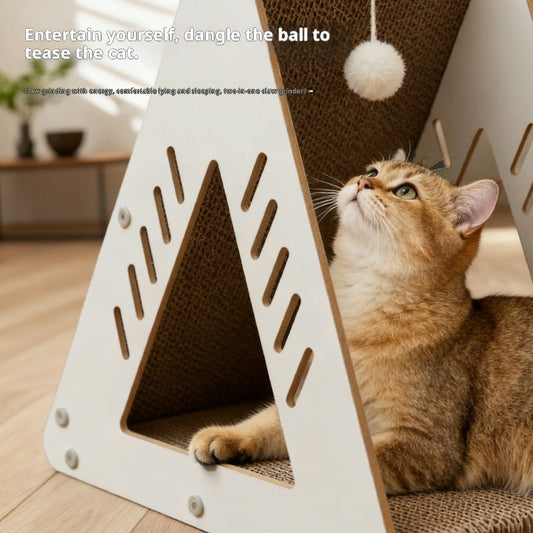 KFX-3829309 Triangular Corrugated Cardboard Cat Scratching Board and Nest Climbing Frame
