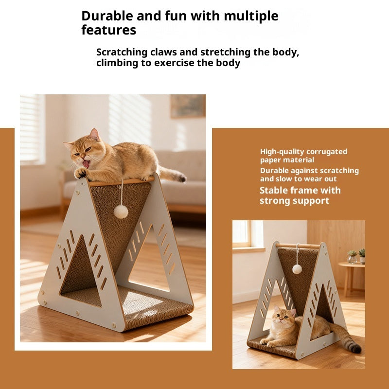 KFX-3829309 Triangular Corrugated Cardboard Cat Scratching Board and Nest Climbing Frame