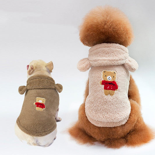 KFX-3829693 Cozy Bear Ear Hooded Coat for Pets in Multiple Colors and Sizes