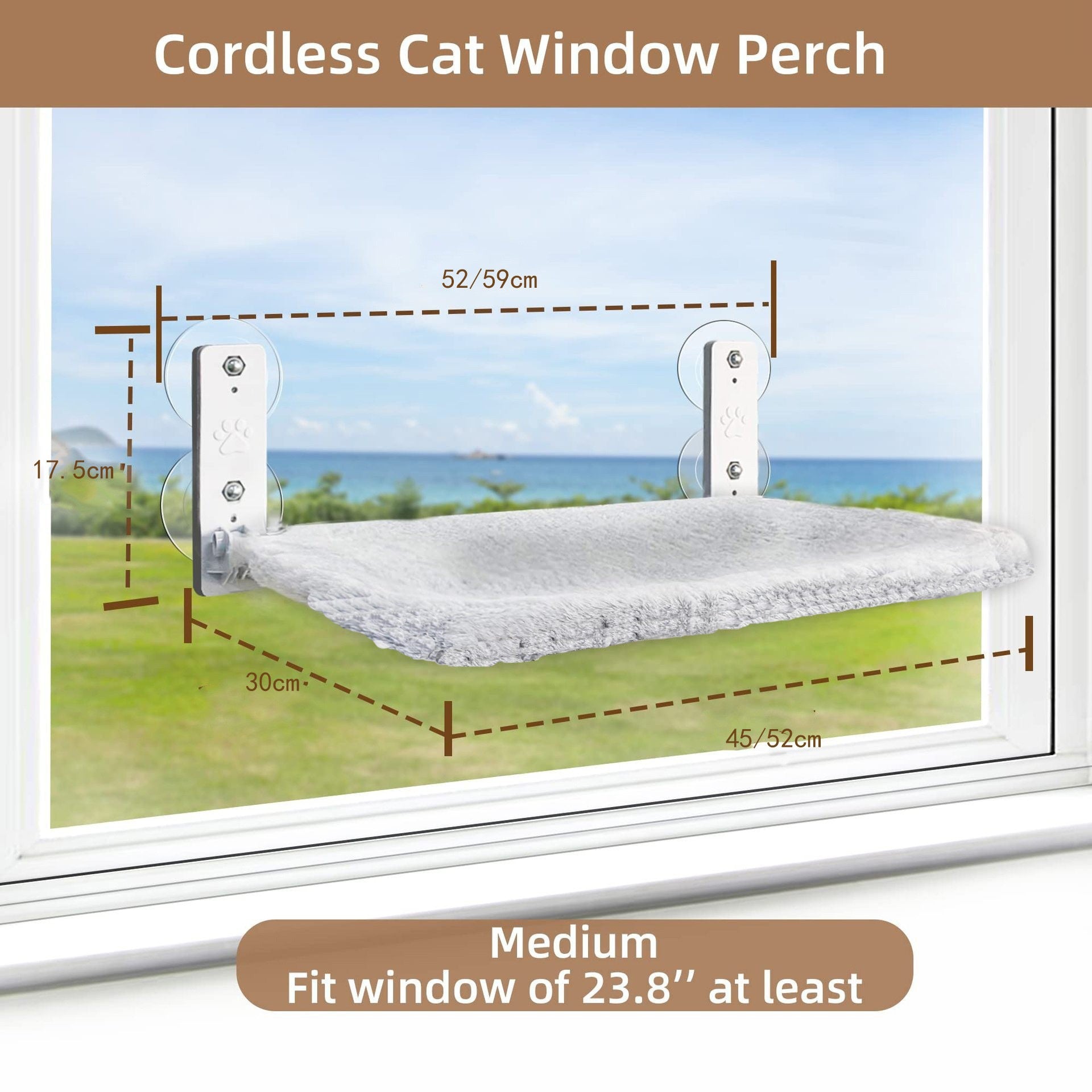 KFX-3830717 Convenient Foldable Cat Hammock Window Perch in Gray Plush and Beige Mesh