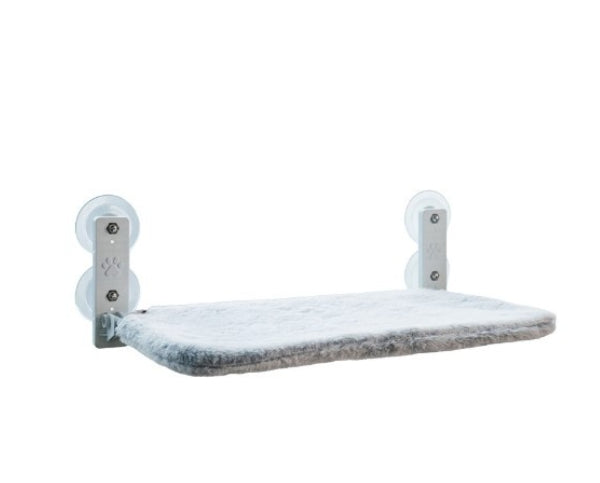 KFX-3830717 Convenient Foldable Cat Hammock Window Perch in Gray Plush and Beige Mesh