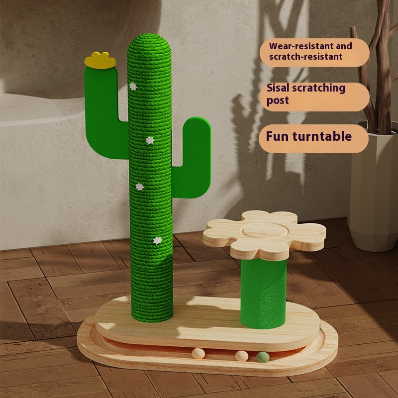 KFX-3832381 Cactus-Themed Solid Wood Cat Toy Wheel with Teasing Pillar
