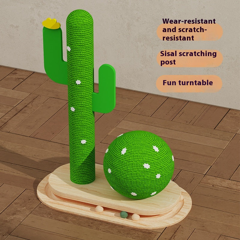 KFX-3832381 Cactus-Themed Solid Wood Cat Toy Wheel with Teasing Pillar