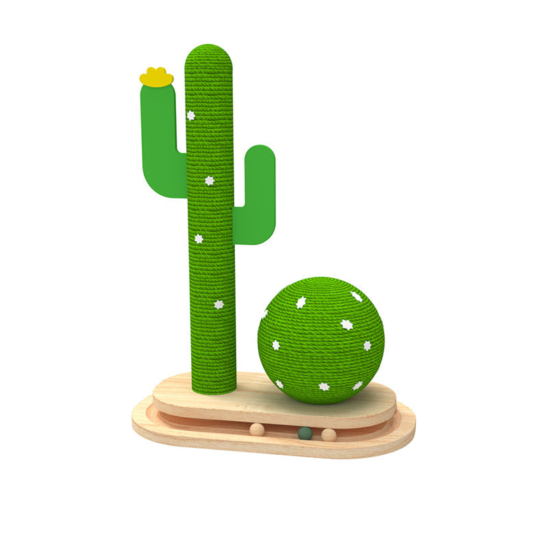 KFX-3832381 Cactus-Themed Solid Wood Cat Toy Wheel with Teasing Pillar