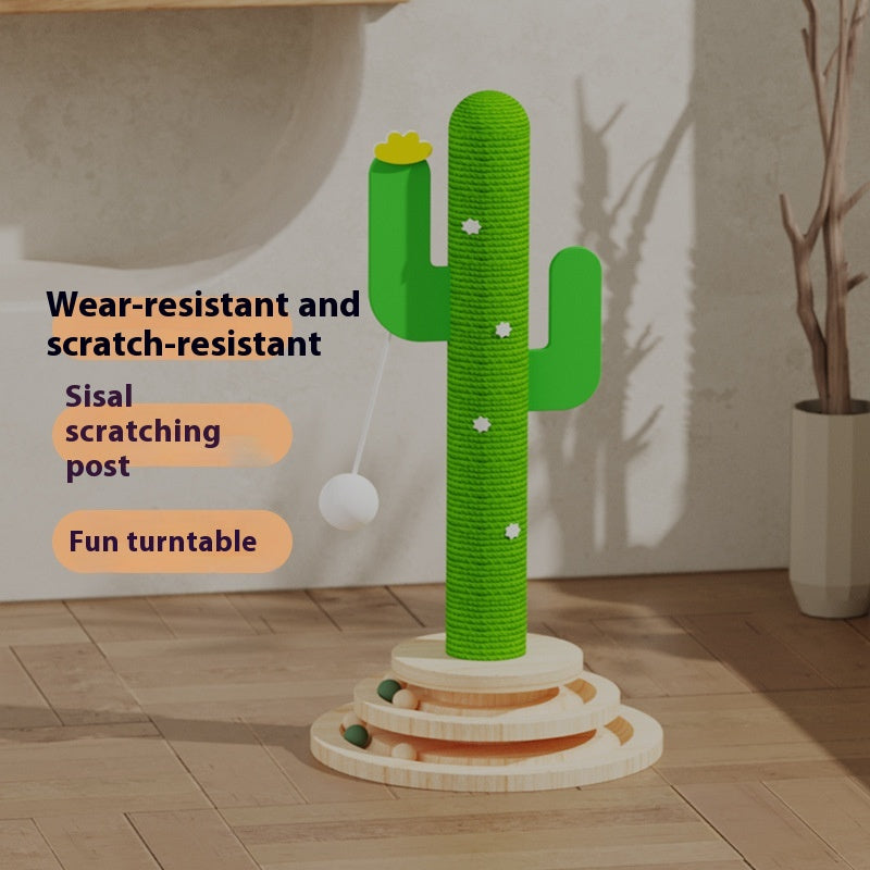 KFX-3832381 Cactus-Themed Solid Wood Cat Toy Wheel with Teasing Pillar