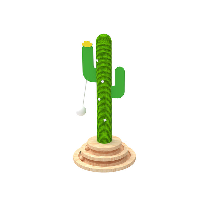 KFX-3832381 Cactus-Themed Solid Wood Cat Toy Wheel with Teasing Pillar