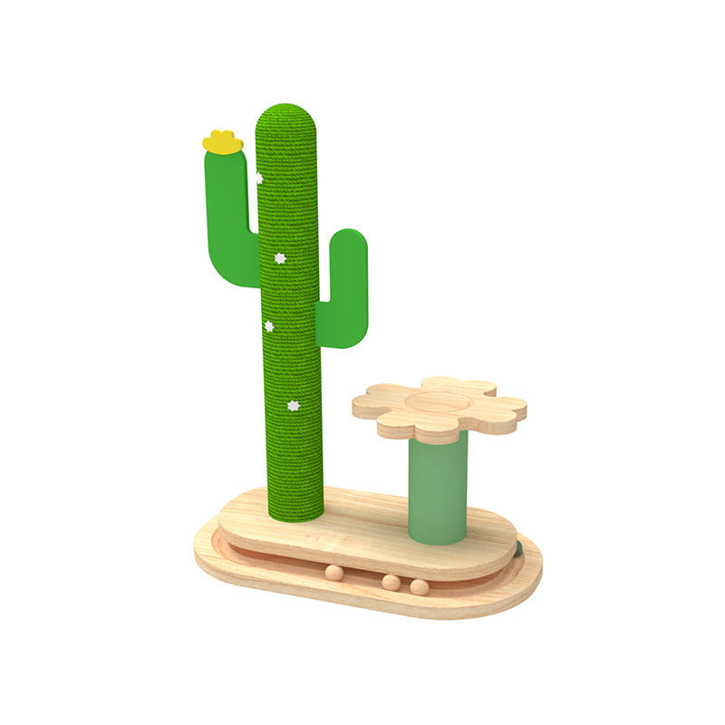 KFX-3832381 Cactus-Themed Solid Wood Cat Toy Wheel with Teasing Pillar