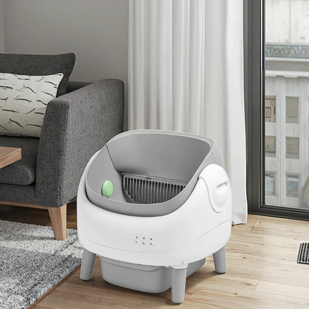 KFX-383251 Automatic Cat Litter Box with Easy Clean Feature, Travel Tray for Cats and Kittens, Large Capacity Plastic Design
