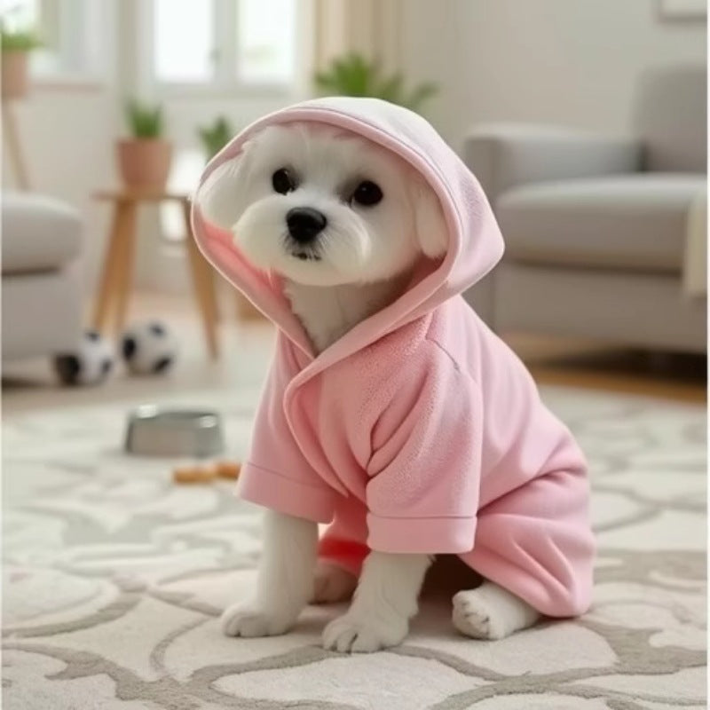 KFX-3835709 Soft and Thick Coral Fleece Dog Bath Towel - Wearable Bathrobe in Blue, Yellow, Pink, or White