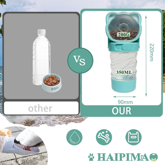 KFX-3836349 3-in-1 Portable Pet Water Bottle with Food Container and Waste Bag Dispenser for Dogs and Cats
