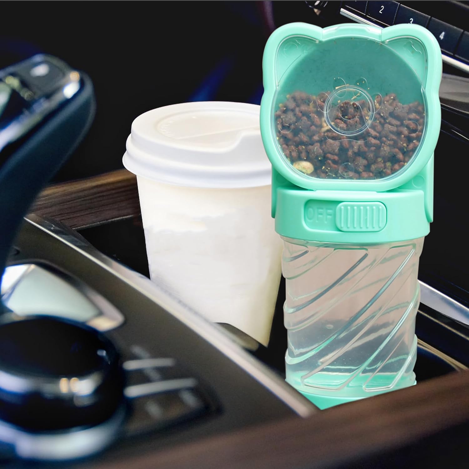 KFX-3836349 3-in-1 Portable Pet Water Bottle with Food Container and Waste Bag Dispenser for Dogs and Cats