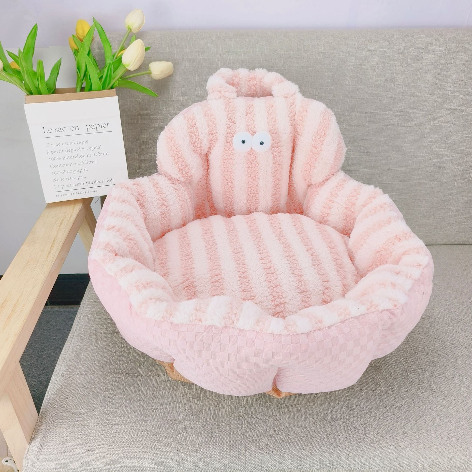 KFX-3838909 Big Eyes Round Pet Sofa Nest - Soft Cloth, Available in Pink, Blue, Yellow, 48cm or 60cm Diameter