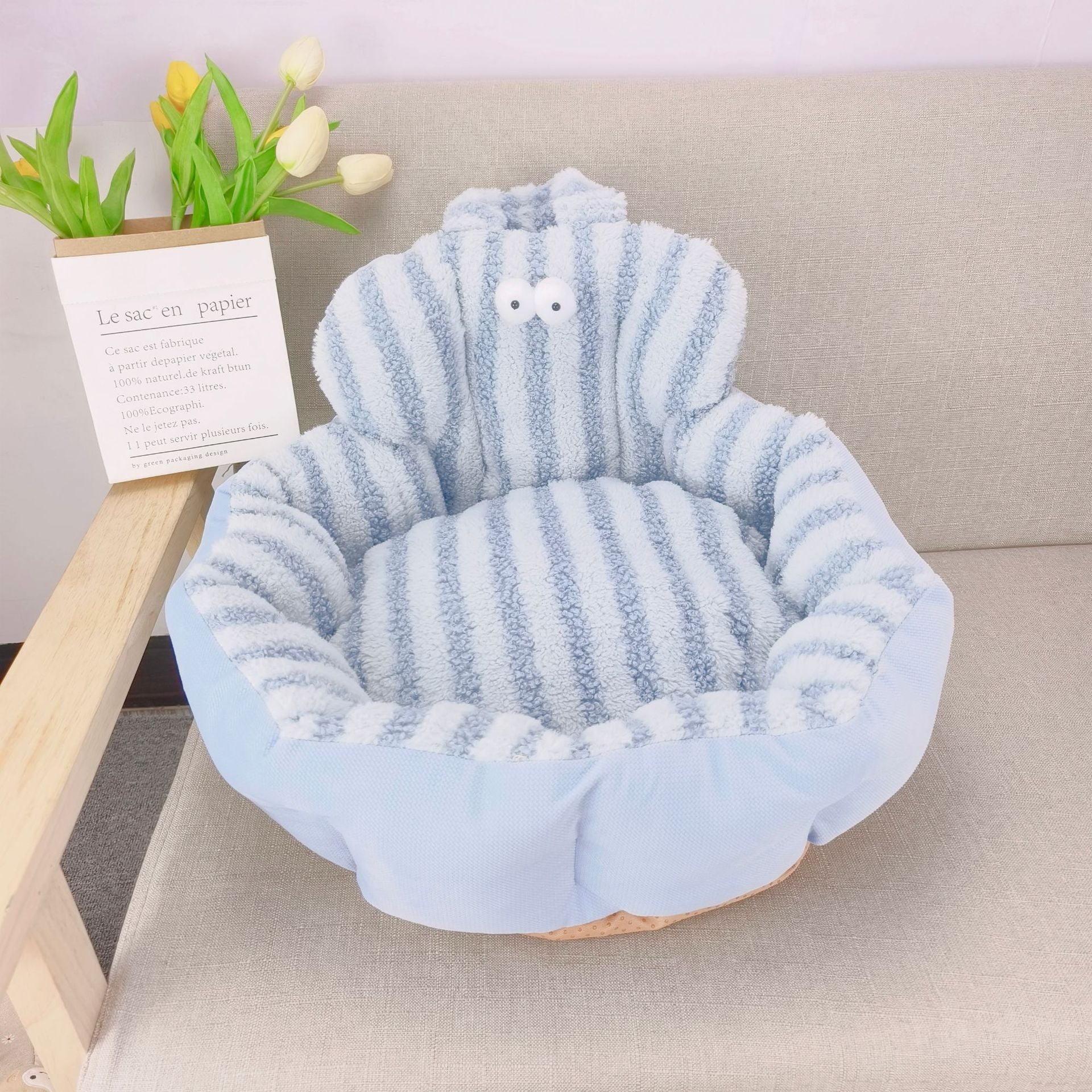 KFX-3838909 Big Eyes Round Pet Sofa Nest - Soft Cloth, Available in Pink, Blue, Yellow, 48cm or 60cm Diameter