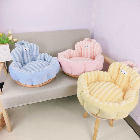 KFX-3838909 Big Eyes Round Pet Sofa Nest - Soft Cloth, Available in Pink, Blue, Yellow, 48cm or 60cm Diameter
