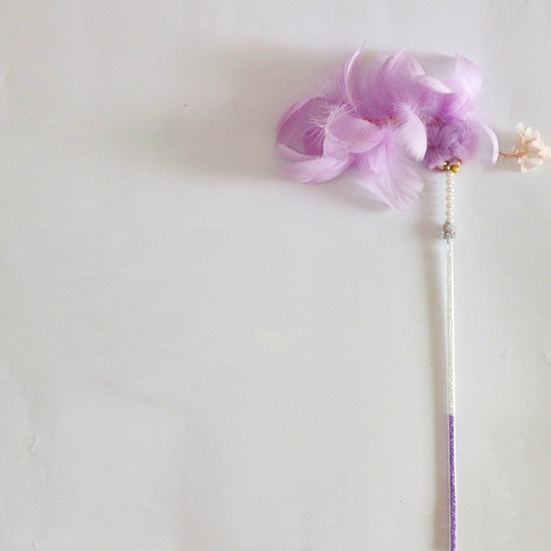 KFX-3839677 Cat Toy Stick with Bell, Feather Tassel & Bite Resistant Fur Ball - Multiple Colors Available