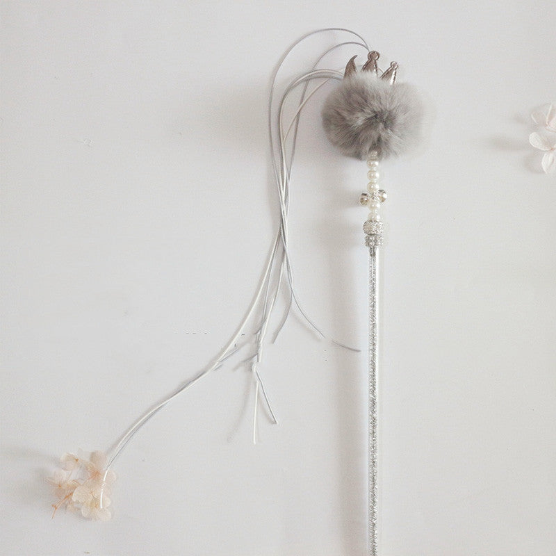 KFX-3839677 Cat Toy Stick with Bell, Feather Tassel & Bite Resistant Fur Ball - Multiple Colors Available