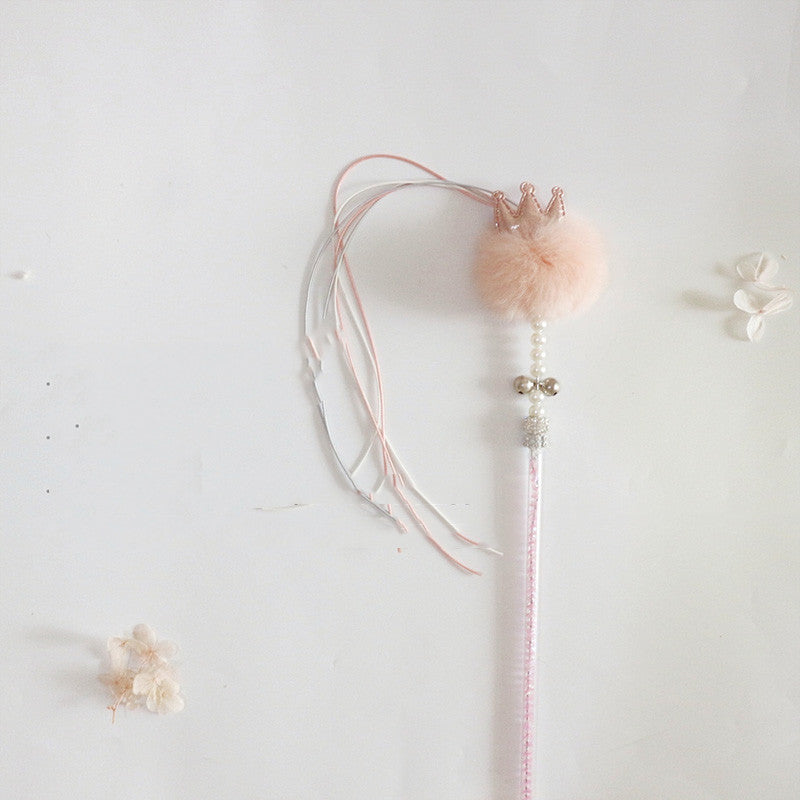 KFX-3839677 Cat Toy Stick with Bell, Feather Tassel & Bite Resistant Fur Ball - Multiple Colors Available