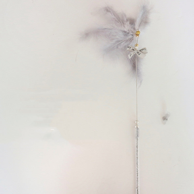 KFX-3839677 Cat Toy Stick with Bell, Feather Tassel & Bite Resistant Fur Ball - Multiple Colors Available