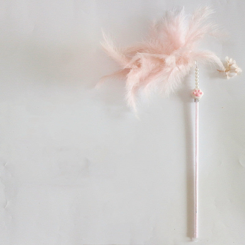 KFX-3839677 Cat Toy Stick with Bell, Feather Tassel & Bite Resistant Fur Ball - Multiple Colors Available