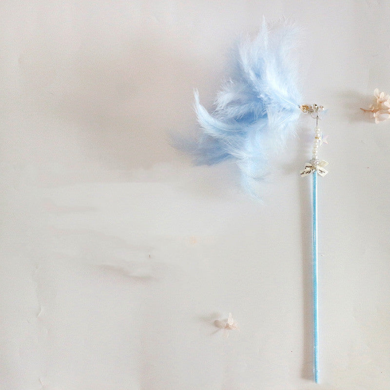 KFX-3839677 Cat Toy Stick with Bell, Feather Tassel & Bite Resistant Fur Ball - Multiple Colors Available