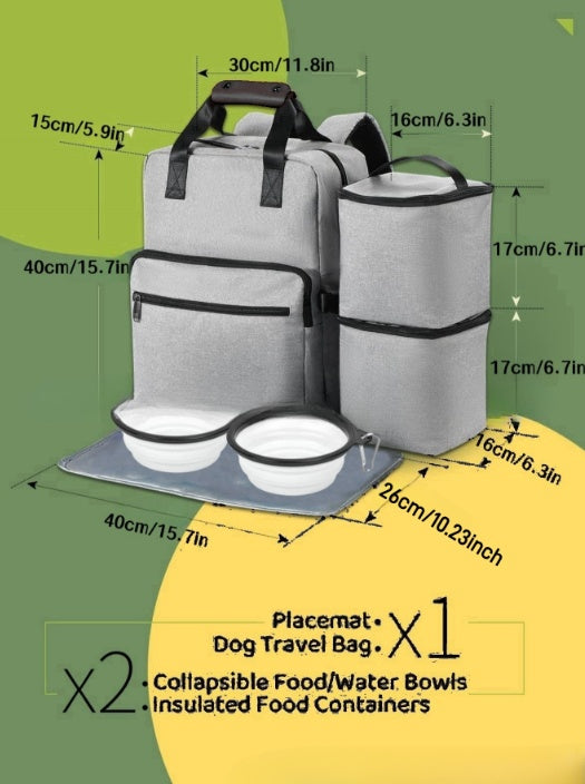 KFX-3841085 Large Capacity Gray Pet Outdoor Bag with Tableware Set and Accessories