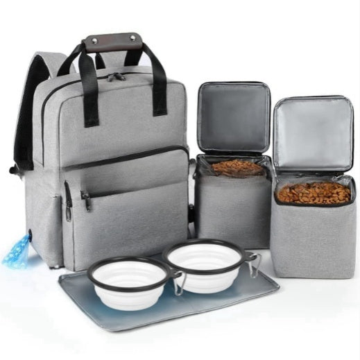 KFX-3841085 Large Capacity Gray Pet Outdoor Bag with Tableware Set and Accessories