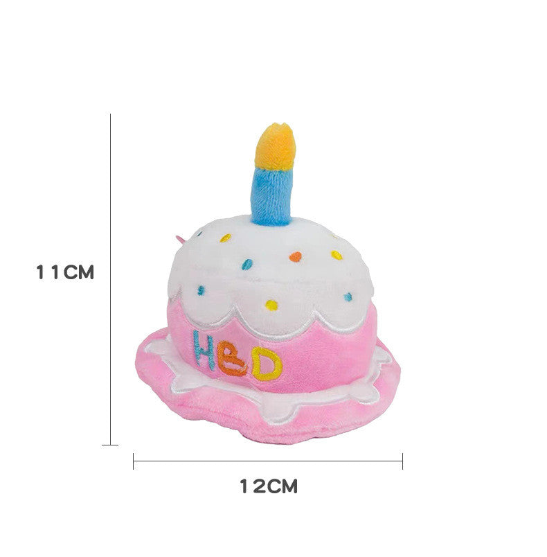 KFX-3842237 Adorable Pink White Cake Hat Plush Toy for Dogs and Cats