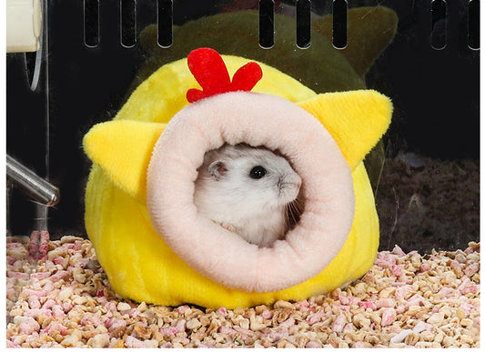 KFX-3850429 Cozy Cloth Small Pet Nest for Hamsters - Pink Rabbit & Yellow Chicken Design