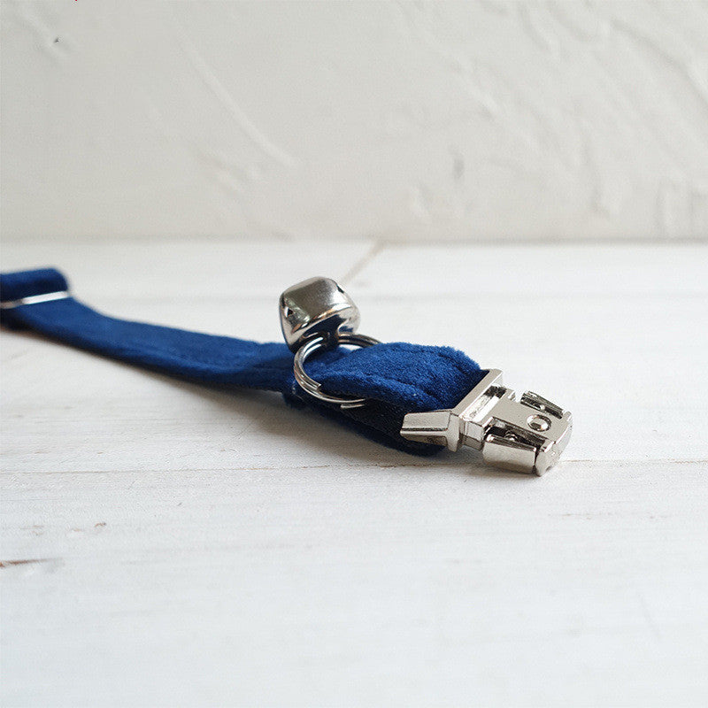 KFX-3852349 Navy Blue Double-Layer Soft Velvet Pet Collar for Cats, Size S and L