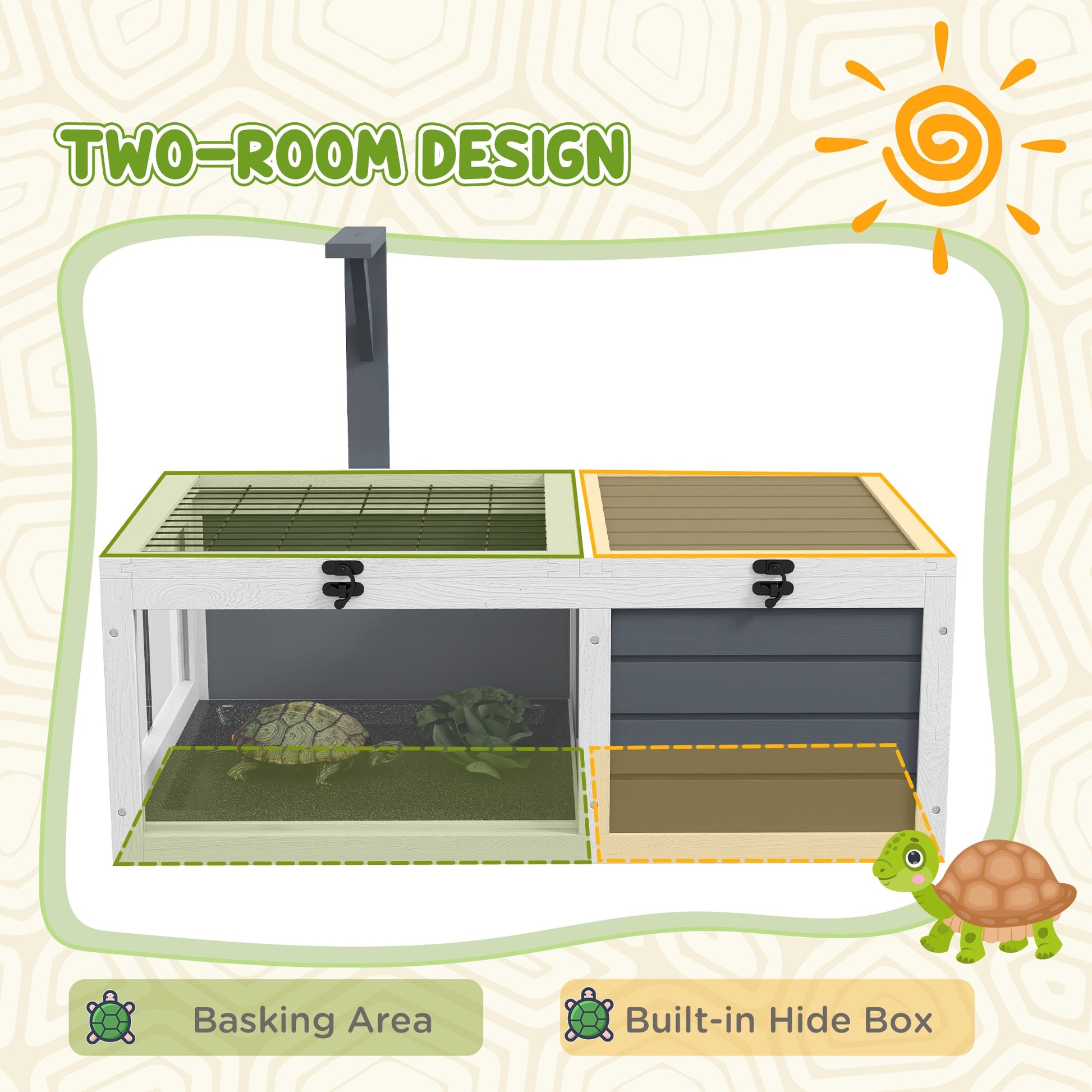 KFX-3854013 Spacious Tortoise Habitat with Lamp Holder, Double Tray, and Hide Box