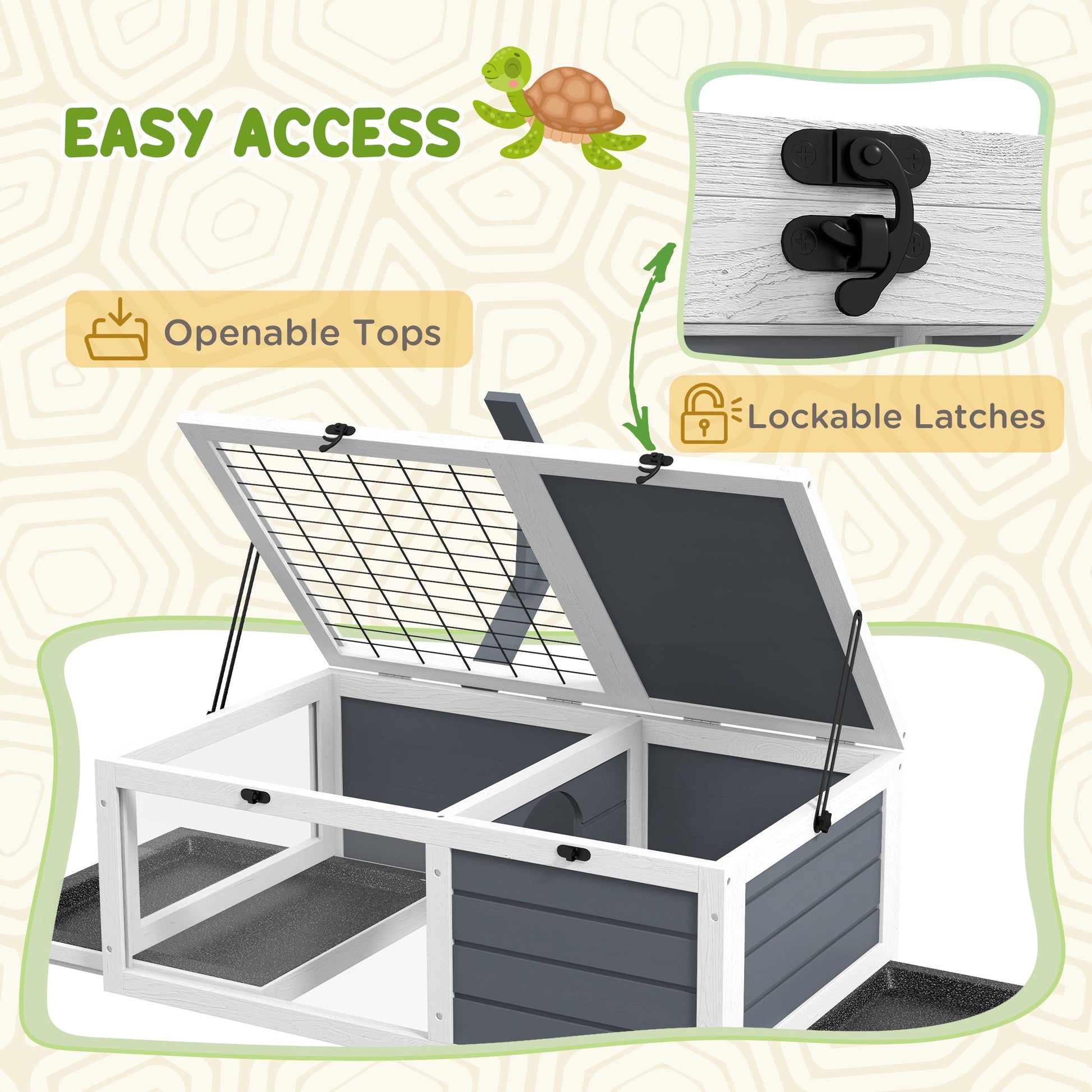 KFX-3854013 Spacious Tortoise Habitat with Lamp Holder, Double Tray, and Hide Box
